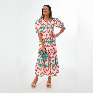 NWT Oliphant Coral Odisha Puff Sleeve Maxi Dress
